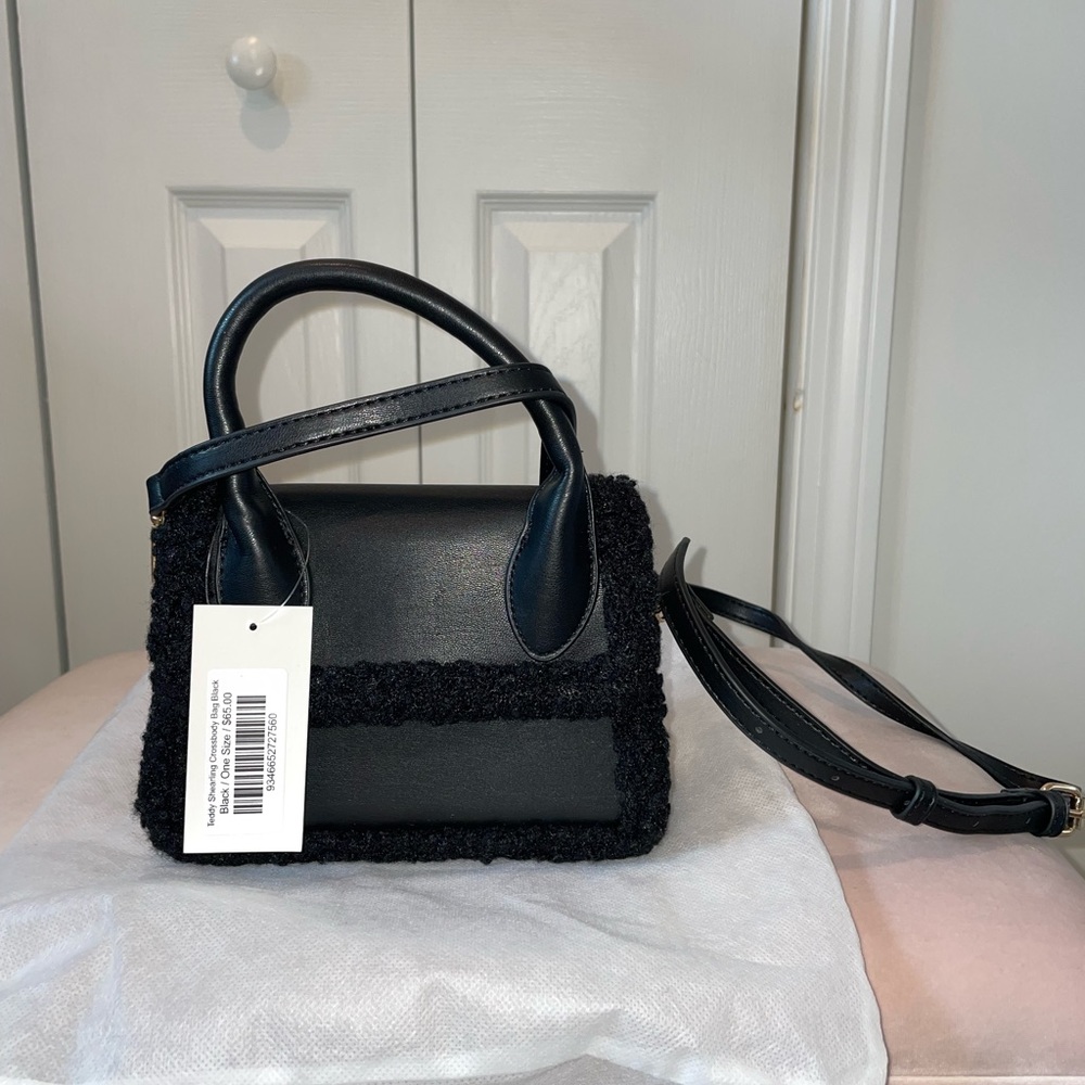 Mini Shearling Crossbody bag with top handle -black